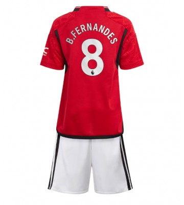 Manchester United Bruno Fernandes #8 Primera Equipación Niños 2023-24 Manga Corta (+ Pantalones cortos)